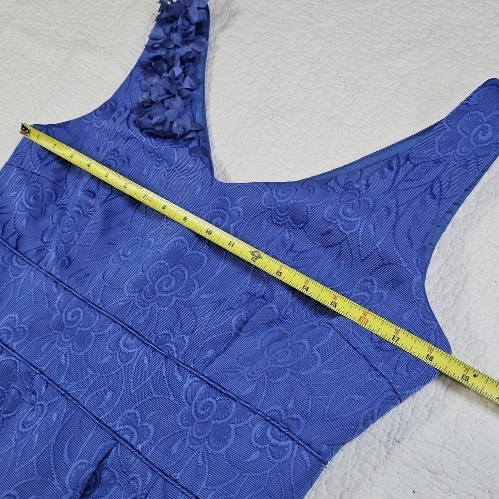 Tahari ASL Blue Jacquard Floral Sleeveless Dress - Picture 5 of 10